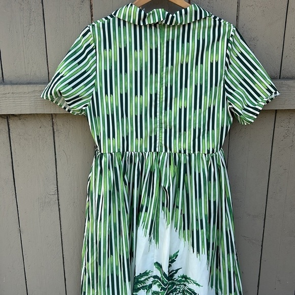 Beulah Style Florida Green Palm Fit and Flare Dress Tropical Hawaiian Vacation L - Picture 7 of 7